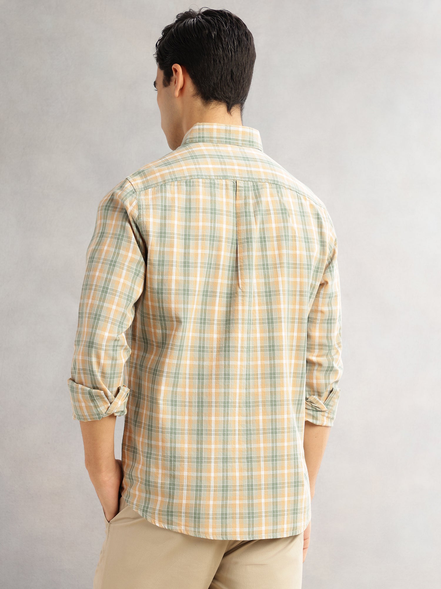 Thomas Scott Men Green Cricket Club Slim Fit Long Sleeves Button-Down Collar Graphic Checks Cotton Linen Casual Shirt