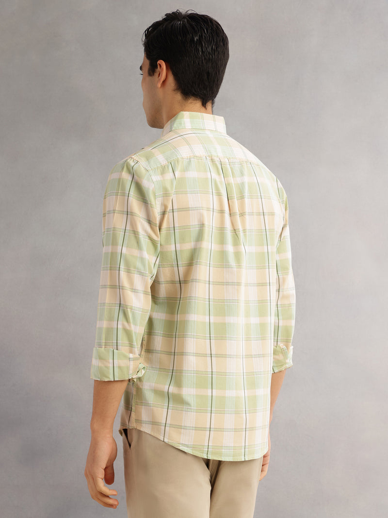 Thomas Scott Men Green Cricket Club Slim Fit Long Sleeves Button-Down Collar Grid Tattersall Checks Casual Shirt