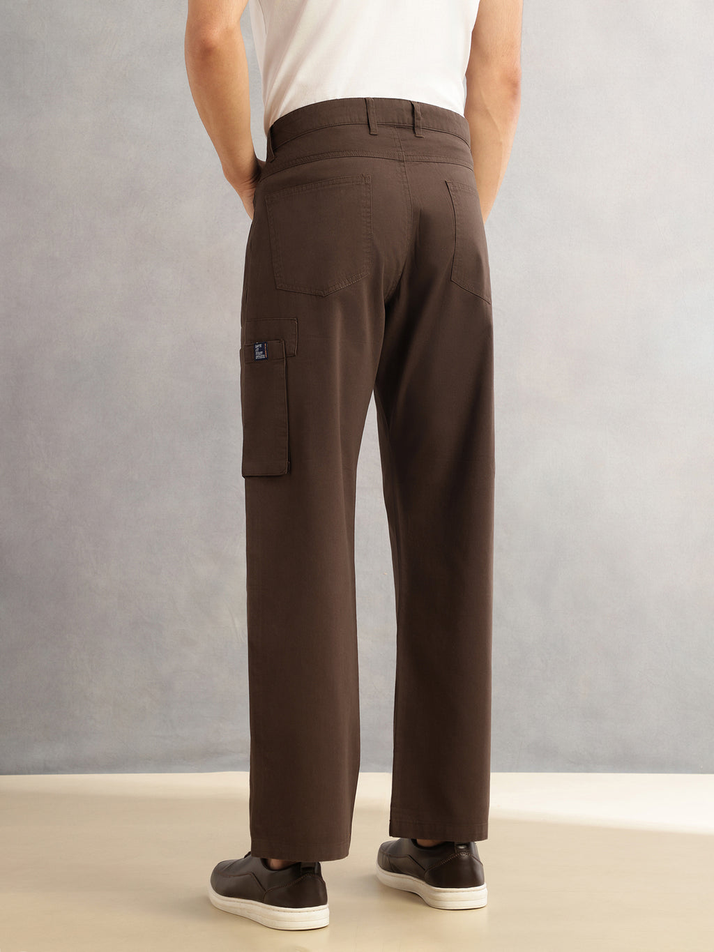Thomas Scott Men Dark Brown Cricket Club Straight Fit Mid-Rise Solid 100% Cotton Woven Cargo Trouser