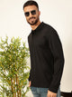 Thomas Scott Men Black Regular Fit Long Sleeves Pinstripes Polo Collar Knitted Tshirt