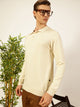 Thomas Scott Men Off White Regular Fit Long Sleeves Solid 100% Cotton Knitted Polo Collar T-shirt