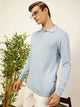 Thomas Scott Men Sky Blue Regular Fit Long Sleeves Solid 100% Cotton Knitted Polo Collar T-shirt