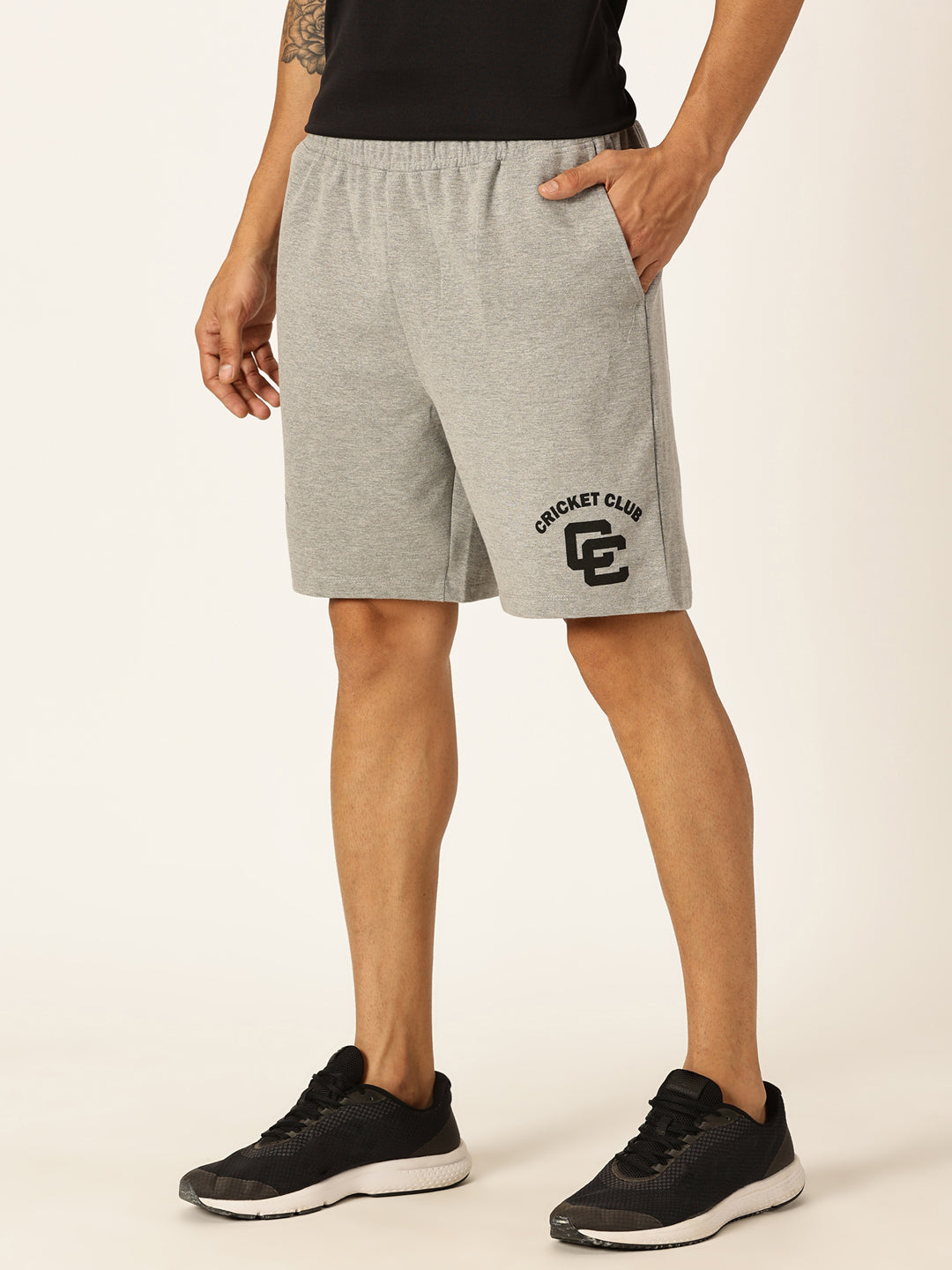Thomas Scott Men Grey Melange Regular Fit Mid-Rise Solid 2 Pockets Knitted Shorts