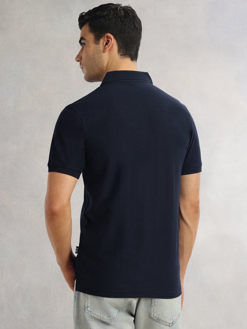 Thomas Scott Men Navy Regular Fit Short Sleeves Striped Cotton Polyester Knitted Polo Collar Tshirt