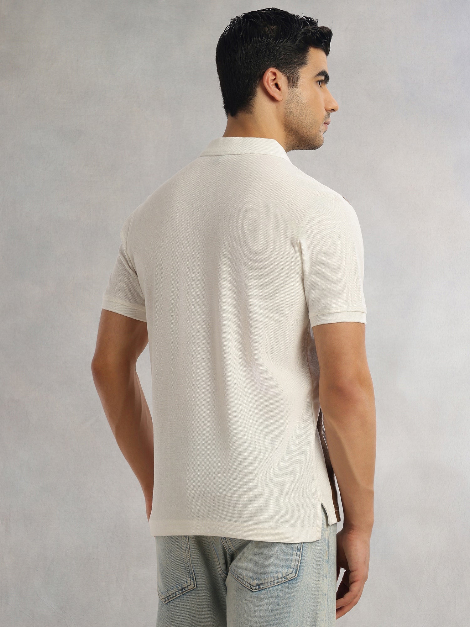 Thomas Scott Men Brown Regular Fit Short Sleeves Striped Cotton Polyester Knitted Polo Collar Tshirt