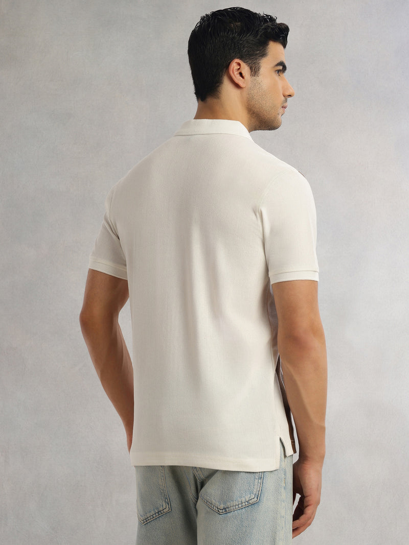Thomas Scott Men Brown Regular Fit Short Sleeves Striped Cotton Polyester Knitted Polo Collar Tshirt