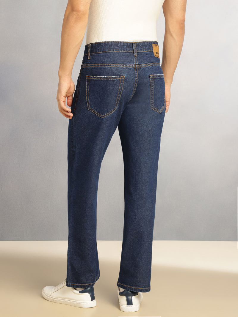 Thomas Scott Men Dark Blue Mid-Rise Baggy Fit No Fade Clean Look 100% Cotton Non Stretchable Jeans