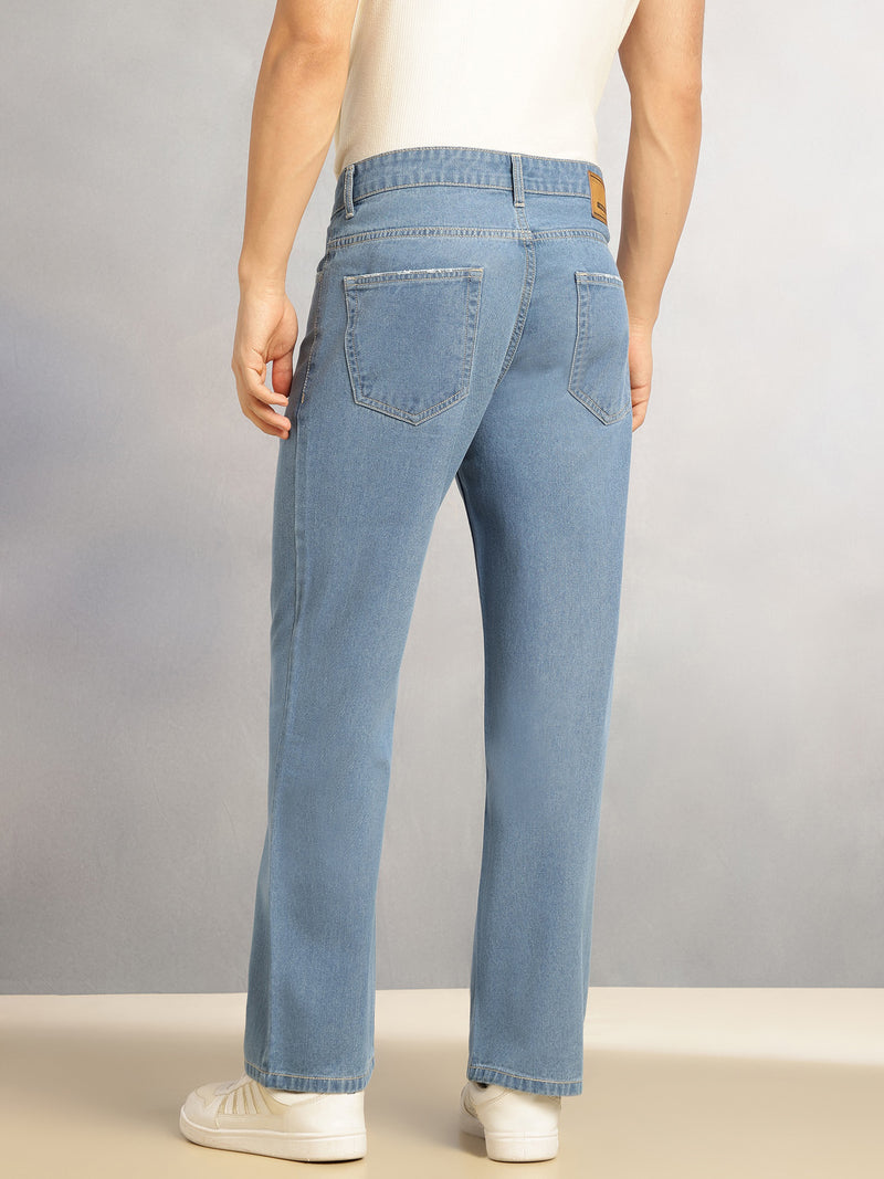 Thomas Scott Men Light Blue Mid-Rise Baggy Fit No Fade Clean Look 100% Cotton Non Stretchable Jeans