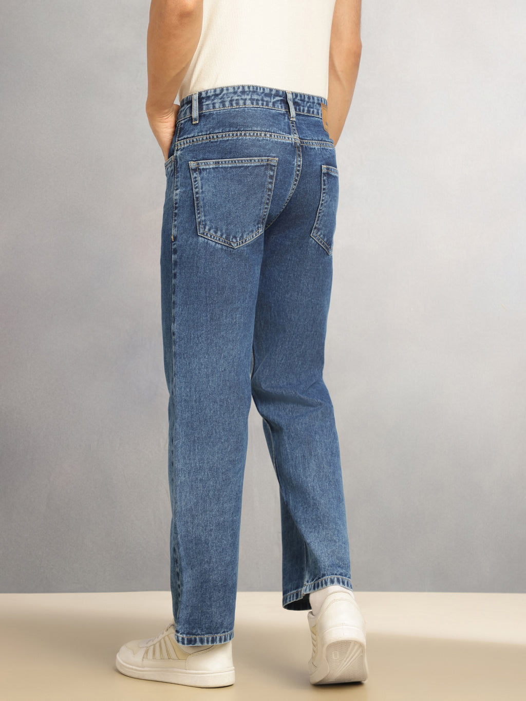 Thomas Scott Men Mid Blue Mid-Rise Baggy Fit Low Fade Clean Look 100% Cotton Non Stretchable Jeans