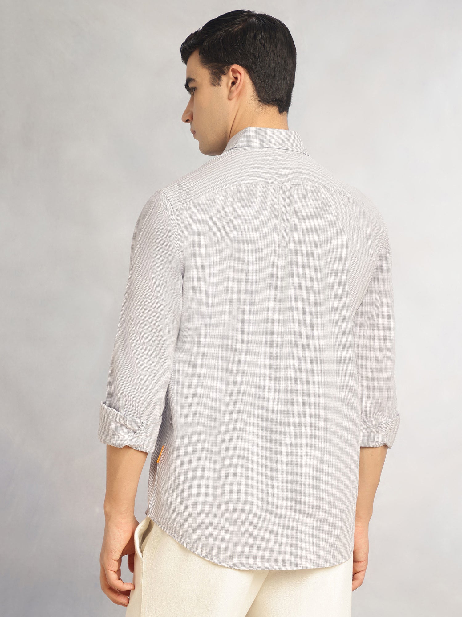 Thomas Scott Men Grey Cricket Club Collection Slim Fit Long Sleeves Spread Collar Pinstripes Cotton Linen Casual Shirt