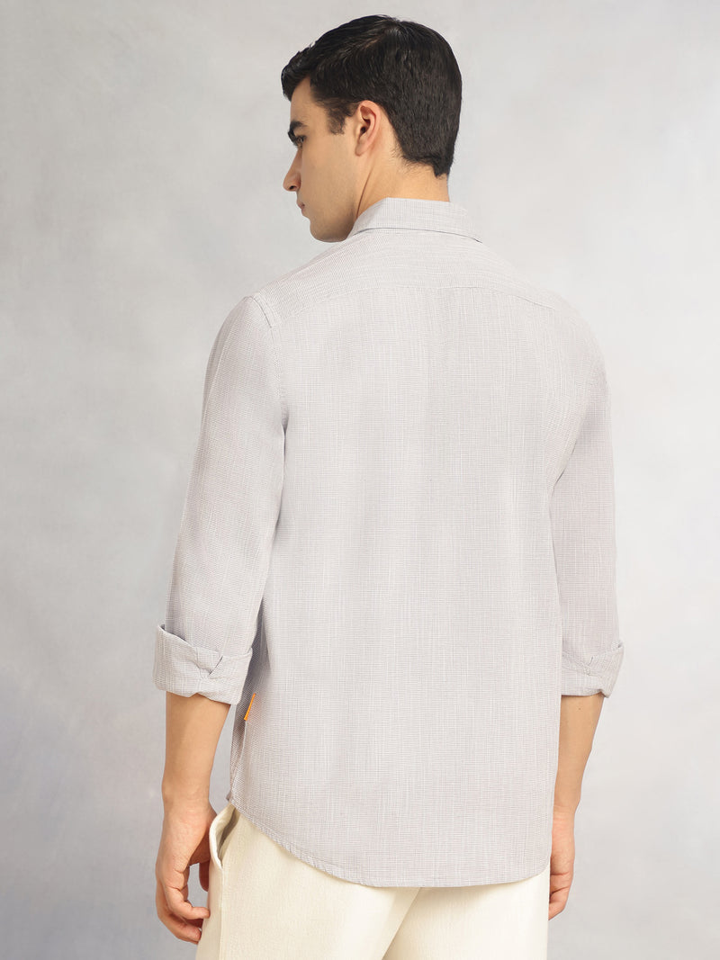 Thomas Scott Men Grey Cricket Club Collection Slim Fit Long Sleeves Spread Collar Pinstripes Cotton Linen Casual Shirt
