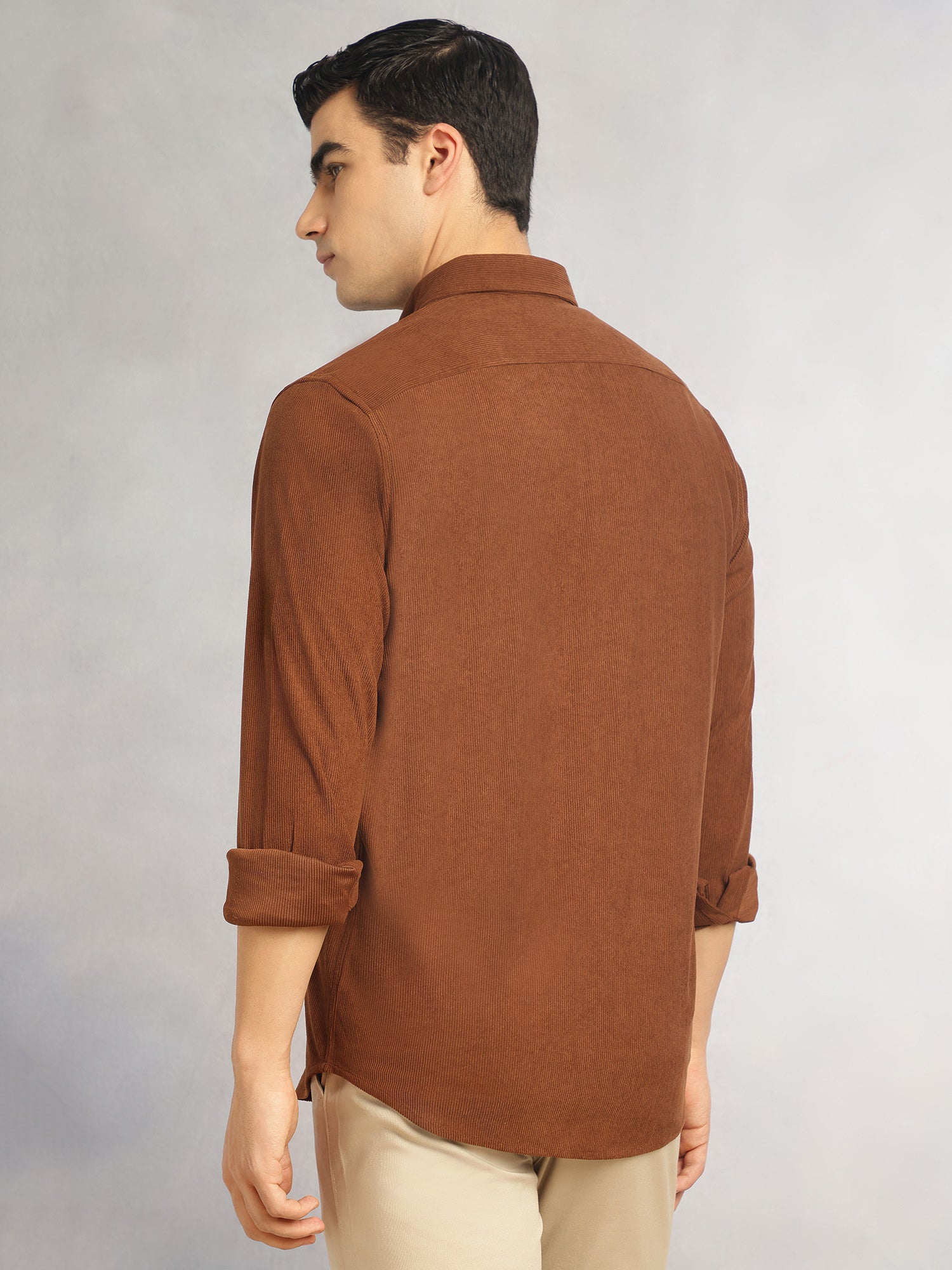 Thomas Scott Men Brown Slim Fit Long Sleeves Button-Down Collar Corduroy Shirt