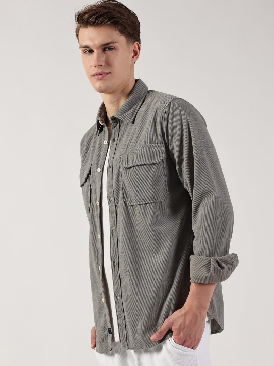 Thomas Scott Men Premium Slim Fit Opaque Corduroy Casual?Shirt