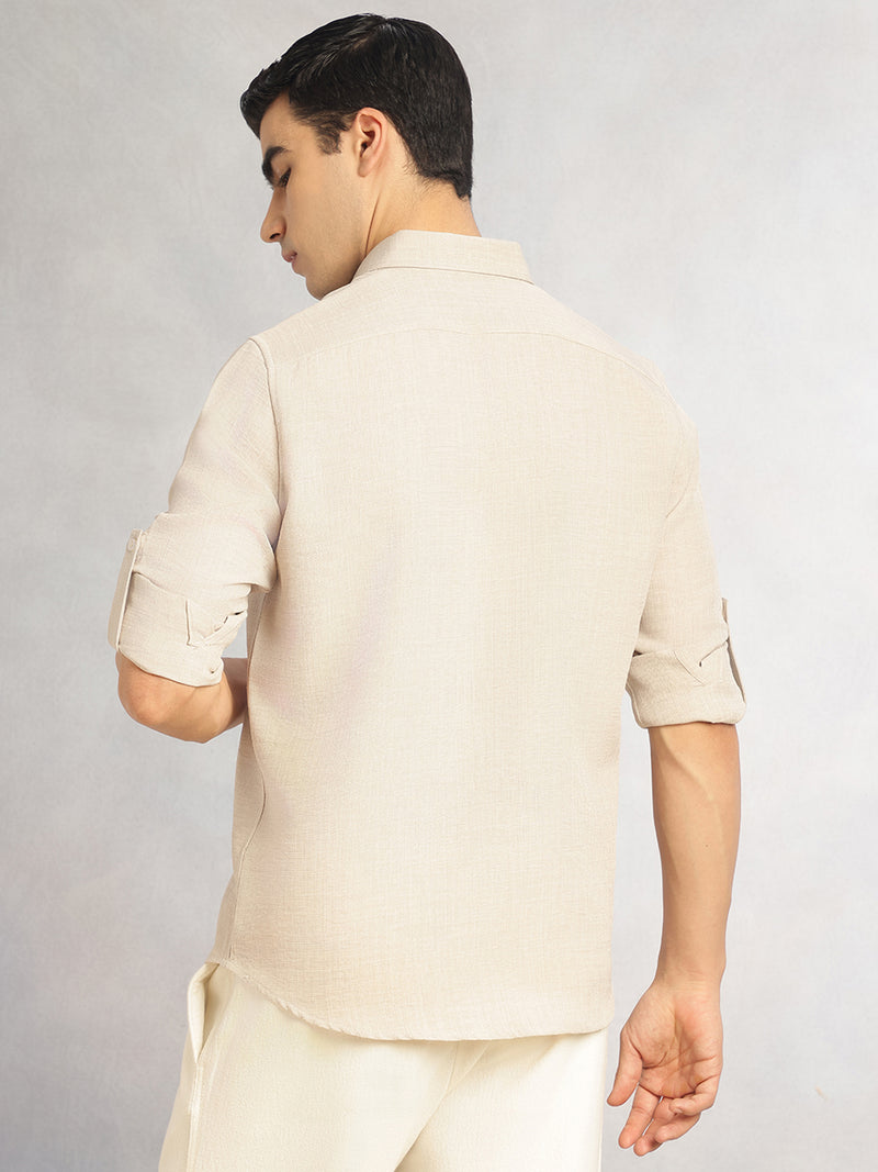 Thomas Scott Men Fawn Slim Fit Long Sleeves Button-Down Collar Polyester Casual Shirt