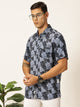 Thomas Scott Men Navy Blue Regular Fit Short Sleeves Spread Collar Floral Printed Casual Shirt