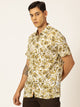 Thomas Scott Men Mustard Regular Fit Short Sleeves Spread Collar Tropical Printed Casual Shirt