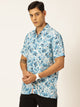 Thomas Scott Men Aqua Regular Fit Short Sleeves Spread Collar Tropical Printed Casual Shirt