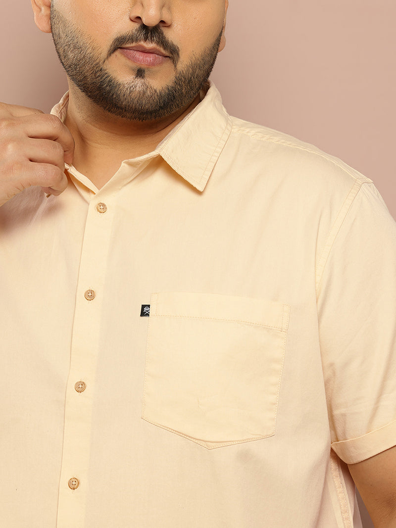 Thomas Scott Men Lemon Plus Size Regular Fit Short Sleeves Spread Collar 100% Cotton Casual Shirt