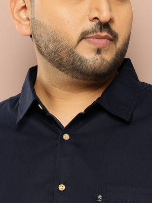 Thomas Scott Men Navy Plus Size Regular Fit Short Sleeves Spread Collar 100% Cotton Casual Shirt