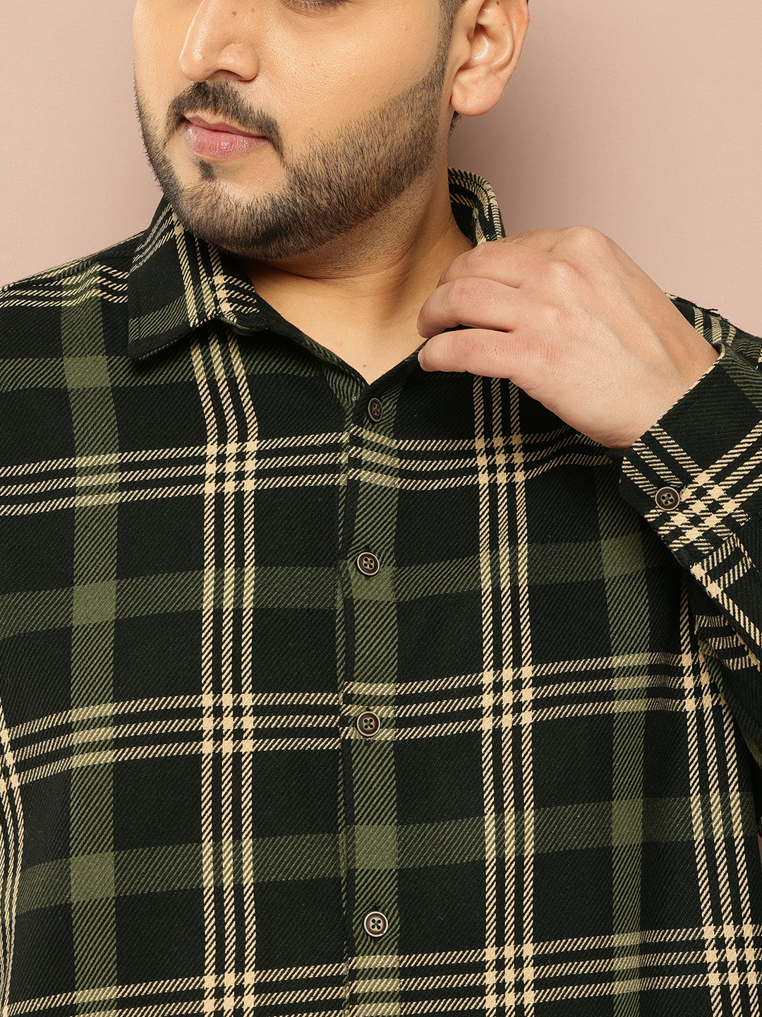 Thomas Scott Men Black Plus Size Regular Fit Long Sleeves Spread Collar Shepherd Checks 100% Cotton Casual Shirt
