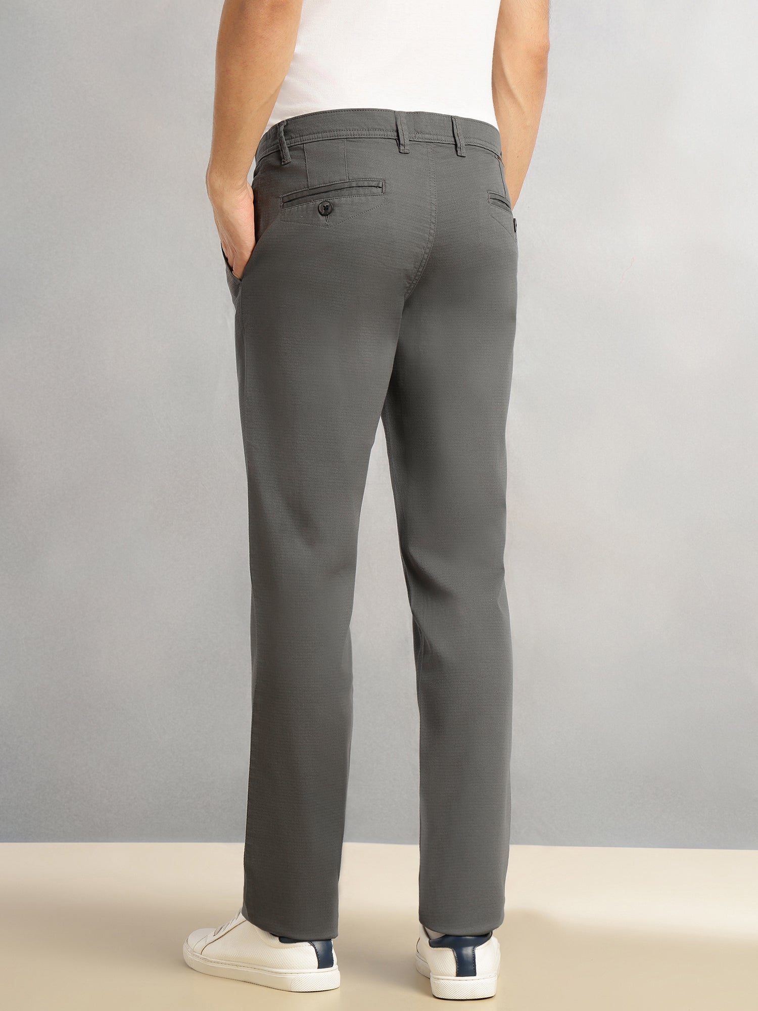 Thomas Scott Men Grey Cricket Club Collection Regular Fit Mid-Rise Solid Woven Trouser