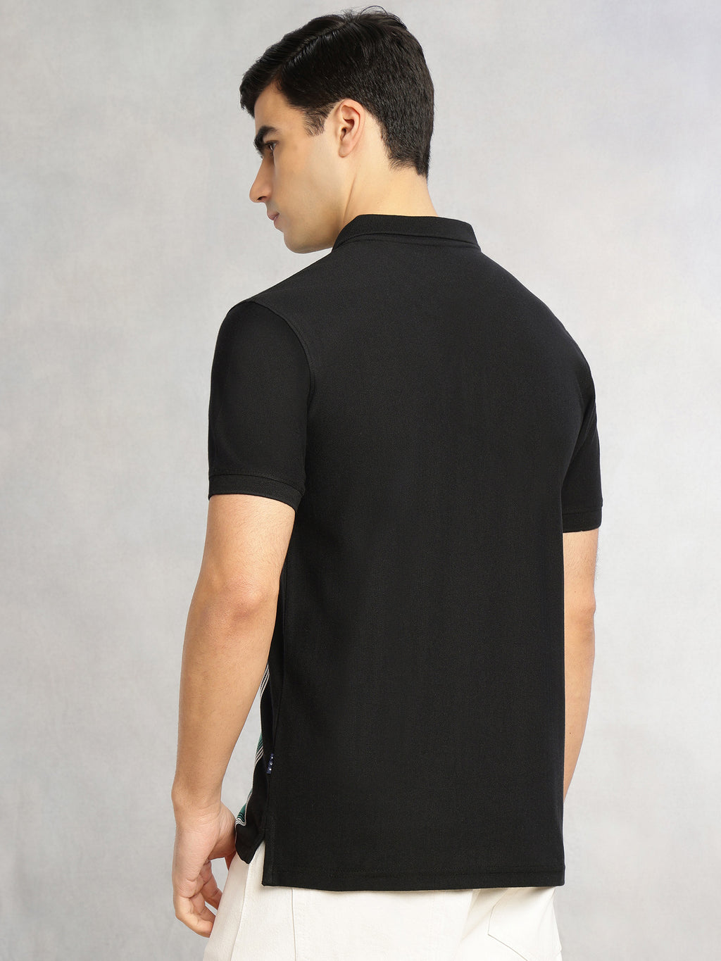 Thomas Scott Men Black Regular Fit Short Sleeves Striped Cotton Polyester Knitted Polo Collar Tshirt