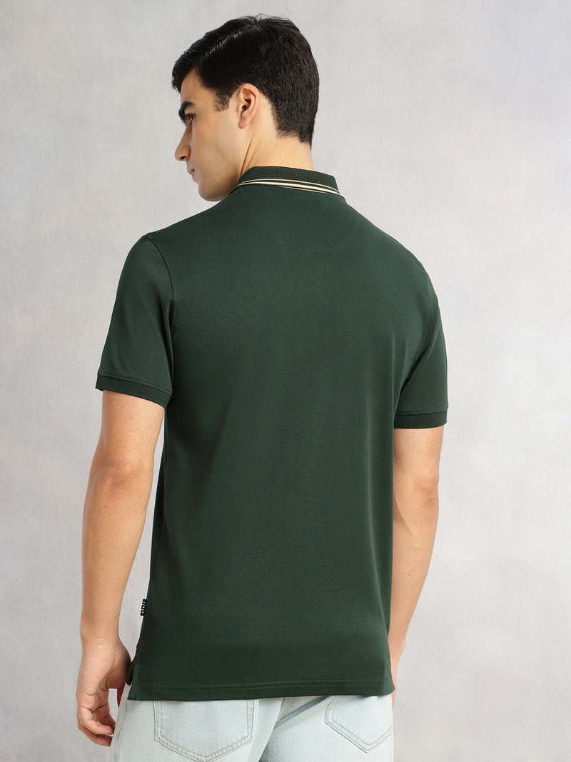 Thomas Scott Men Green Cricket Club Collection Regular Fit Short Sleeve 100% Cotton Knitted Polo Collar T-Shirt