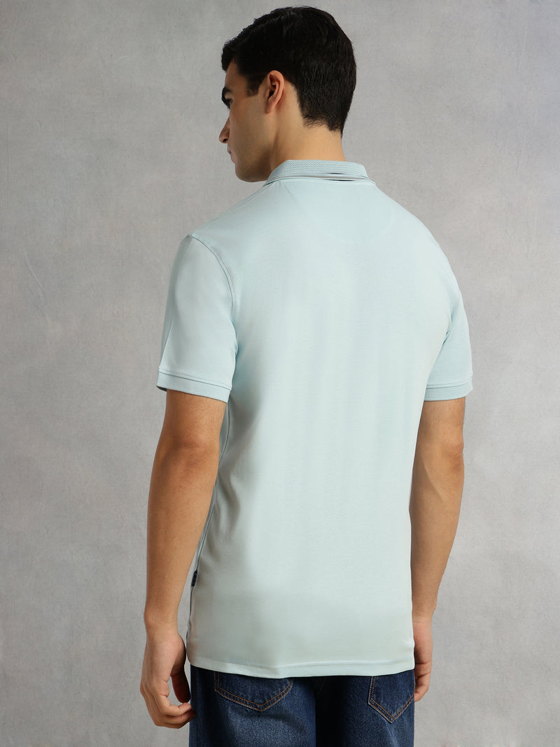 Thomas Scott Men Sky Blue Cricket Club Collection Regular Fit Short Sleeve 100% Cotton Knitted Polo Collar T-Shirt
