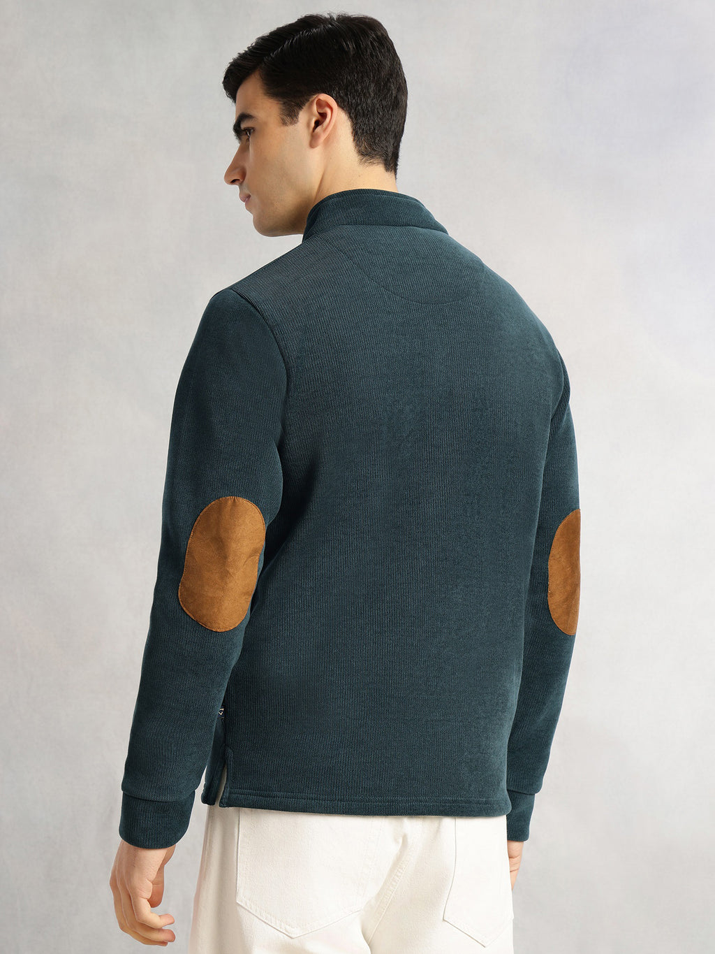 Thomas Scott Men Green Regular Fit Long Sleeves Mock Collar Solid 100% Polyester Half-Zip Knitted Sweatshirt