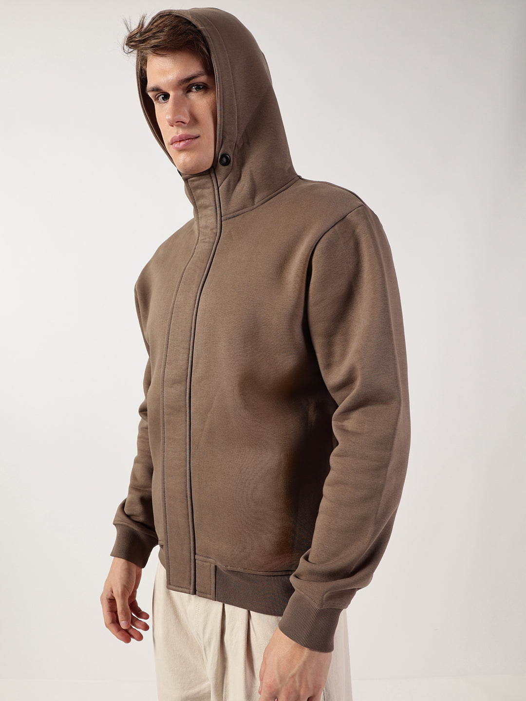 Thomas Scott Men Brown Regular Fit Long Sleeves Solid Open Front Hooded Jacket