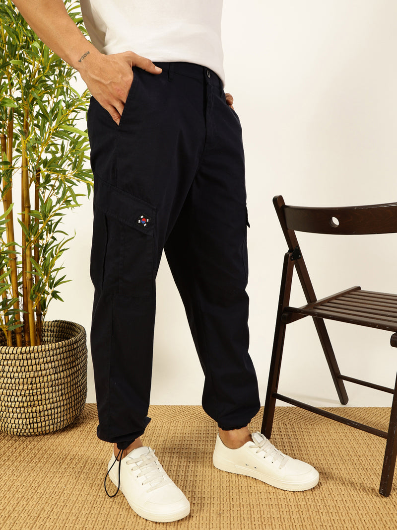 Thomas Scott Men Navy Regular Fit Mid-Rise Cotton Woven Parachute Cargo Trouser