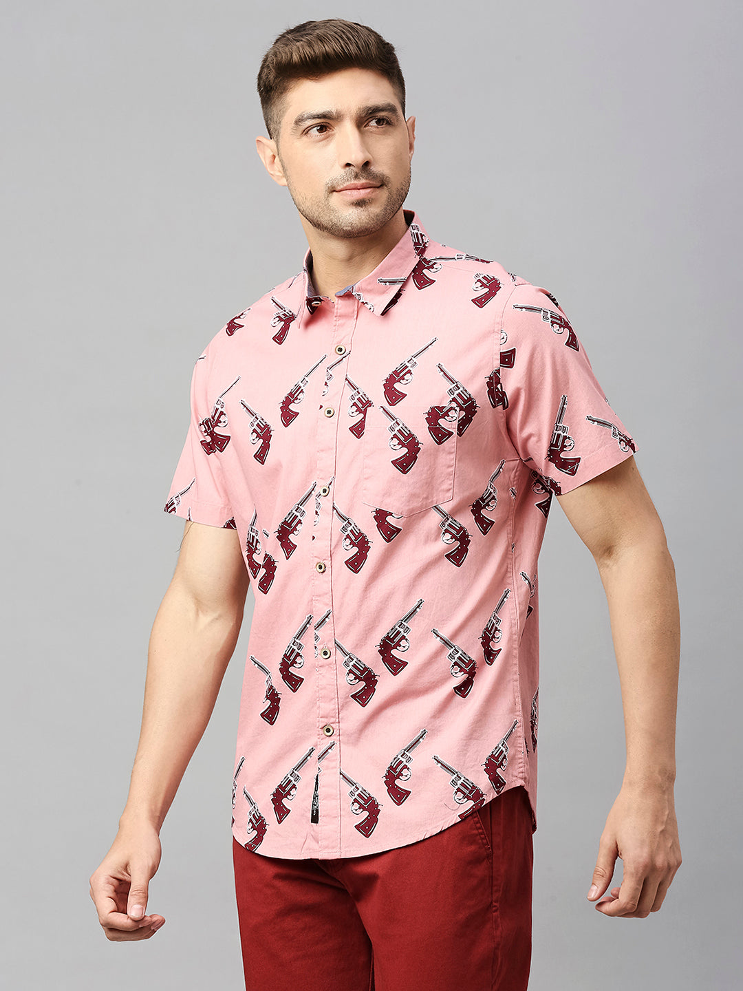 Thomas Scott Men Pink Cricket Club Collection Slim Fit Conversational Print Shirt