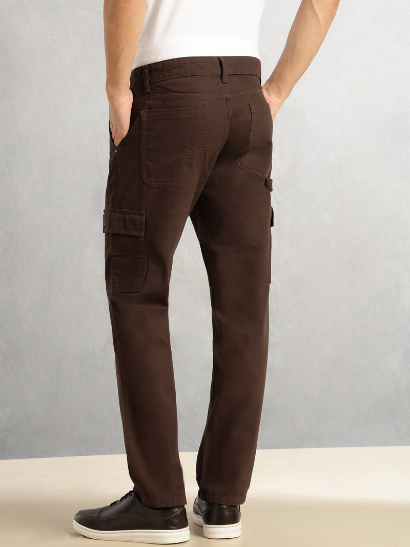 Thomas Scott Men Brown Cricket Club Collection Straight Fit Mid-Rise 100% Cotton Woven Cargo Trouser