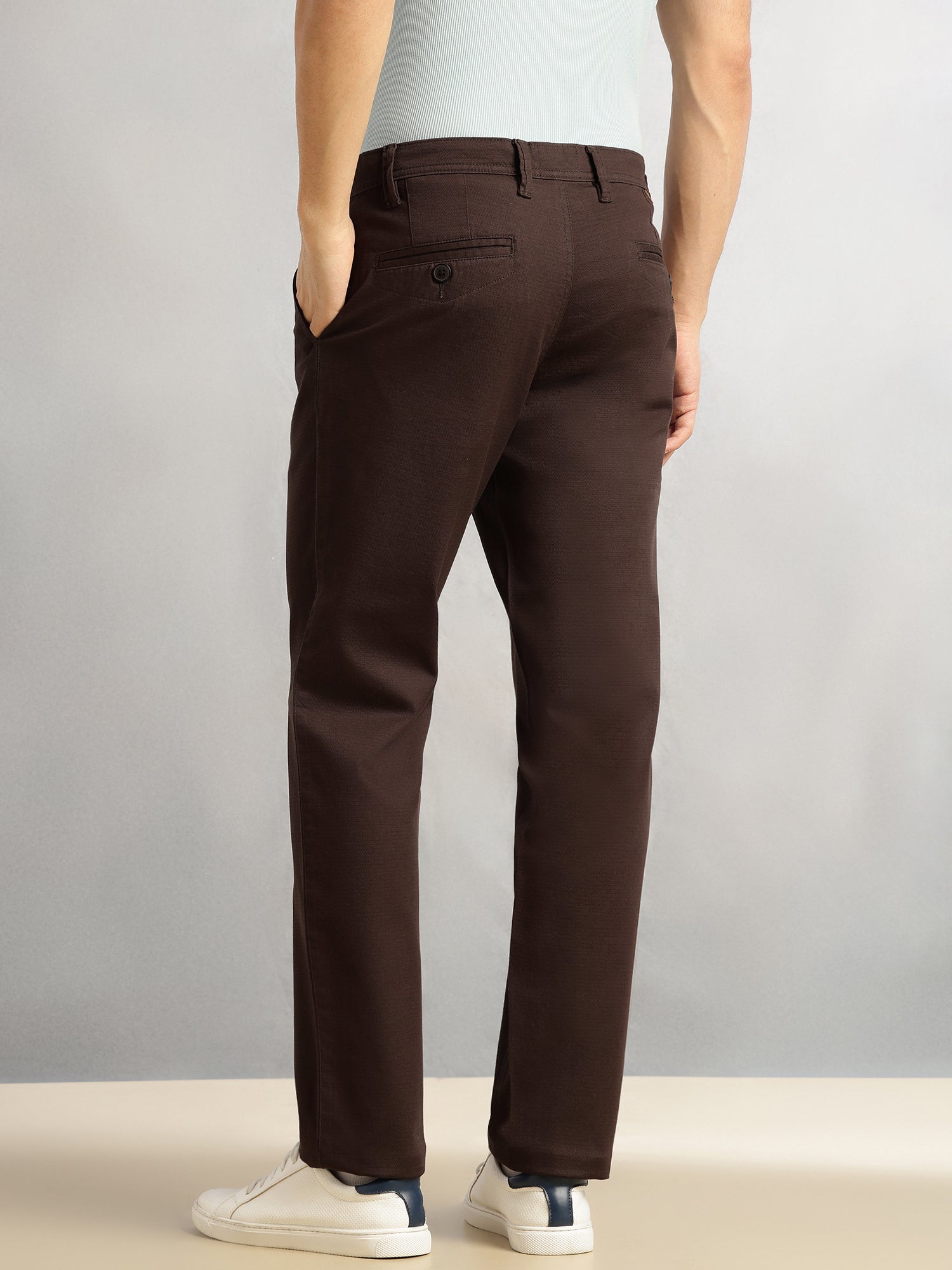 Thomas Scott Men Brown Cricket Club Collection Regular Fit Mid-Rise Solid Woven Trouser