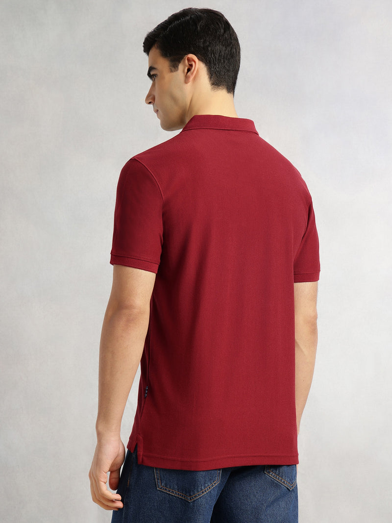 Thomas Scott Men Brick Red Regular Fit Short Sleeves Striped Cotton Polyester Knitted Polo Collar Tshirt