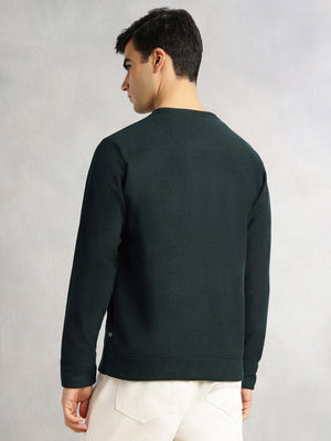 Thomas Scott Men Bottle Green Regular Fit Long Sleeves Round Neck Solid Polyester Pullover Sweatshirt