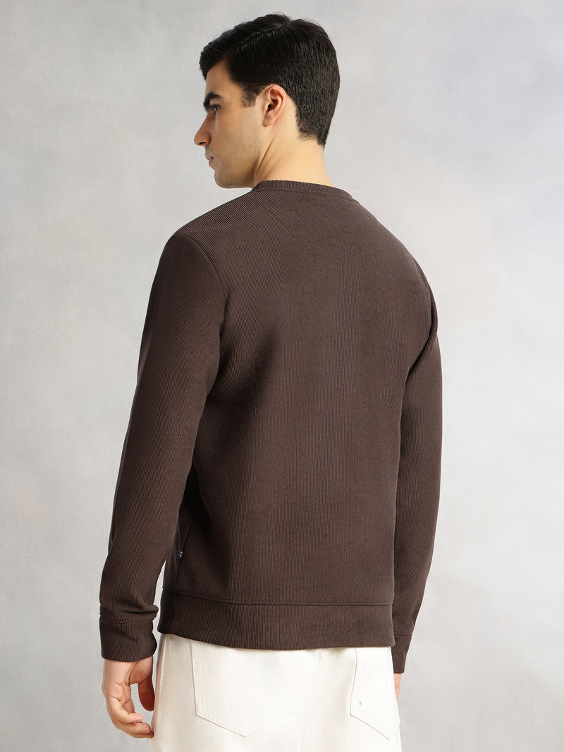 Thomas Scott Men Brown Regular Fit Long Sleeves Round Neck Solid Polyester Pullover Sweatshirt