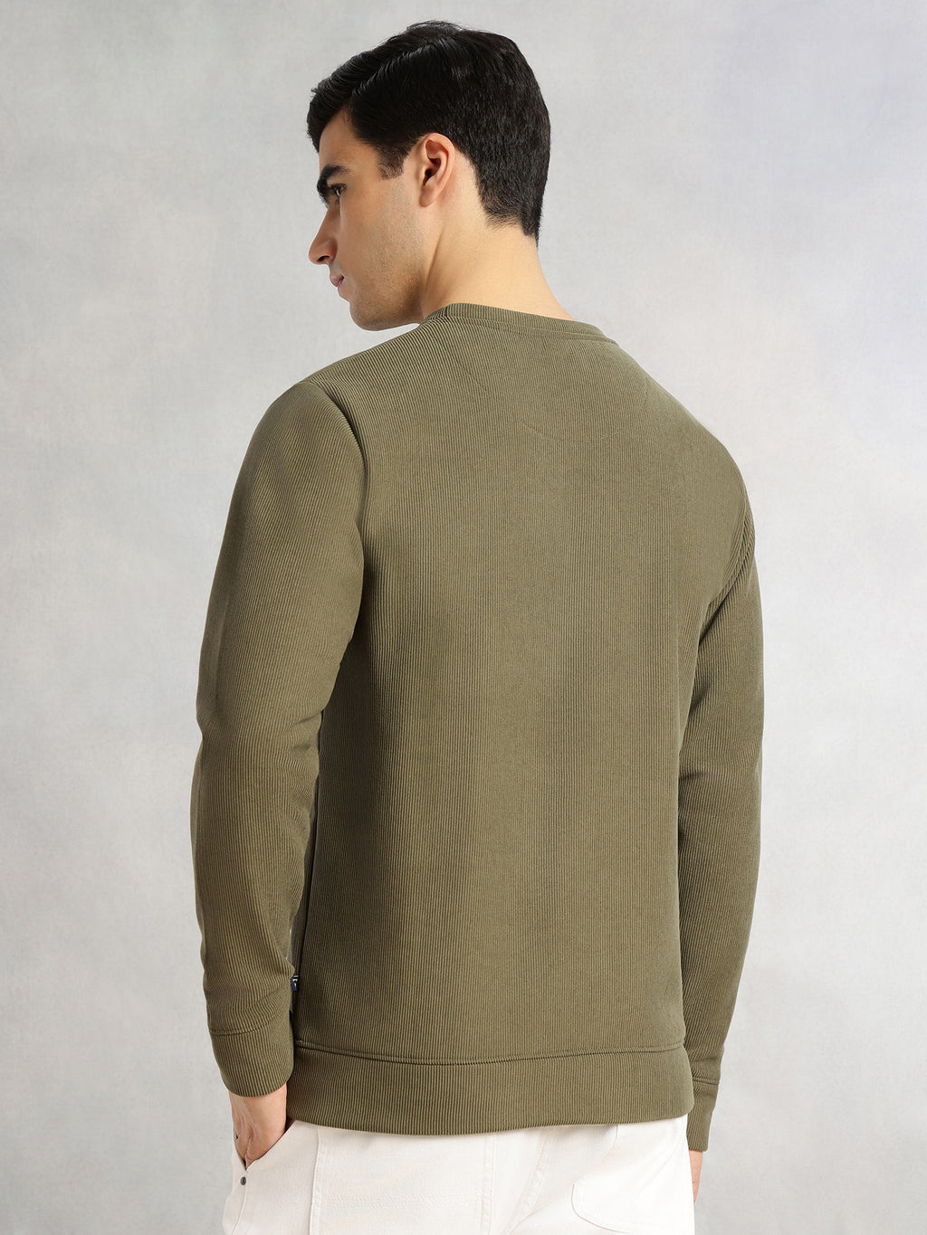 Thomas Scott Men Olive Regular Fit Long Sleeves Round Neck Solid Polyester Pullover Sweatshirt