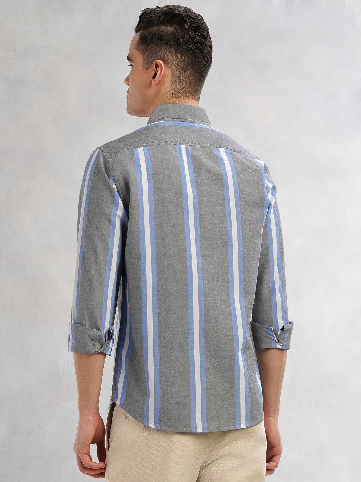 Thomas Scott Men Black Cricket Club Collection Slim Fit Long Sleeves Vertical Stripes Button Down Collar Oxford Casual | Shirt