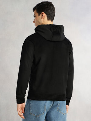 Thomas Scott Men Black Regular Fit Long Sleeves Kangaroo Pocket Polyester Hoodie Sweatshirt