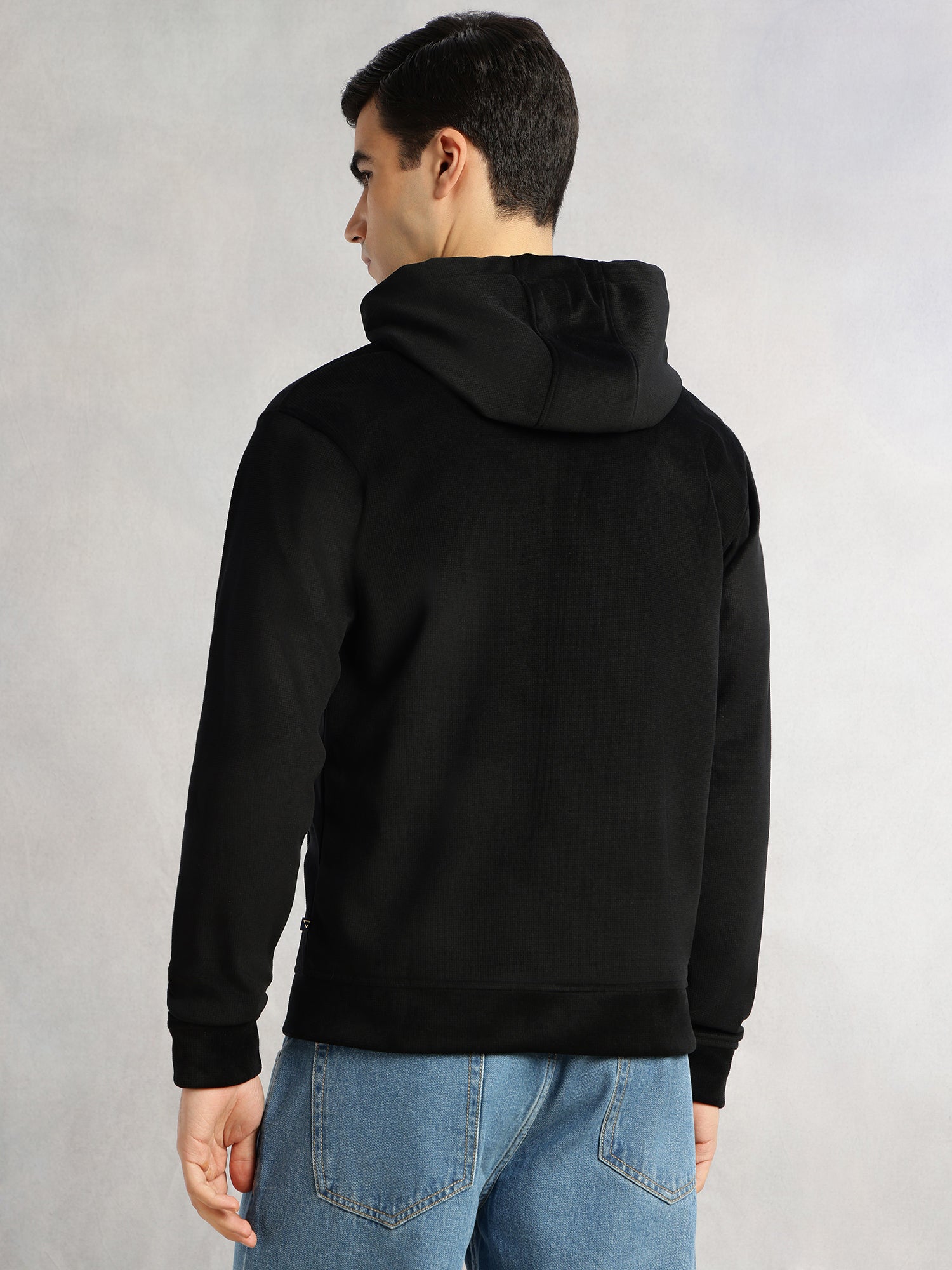 Thomas Scott Men Black Regular Fit Long Sleeves Kangaroo Pocket Polyester Hoodie Sweatshirt