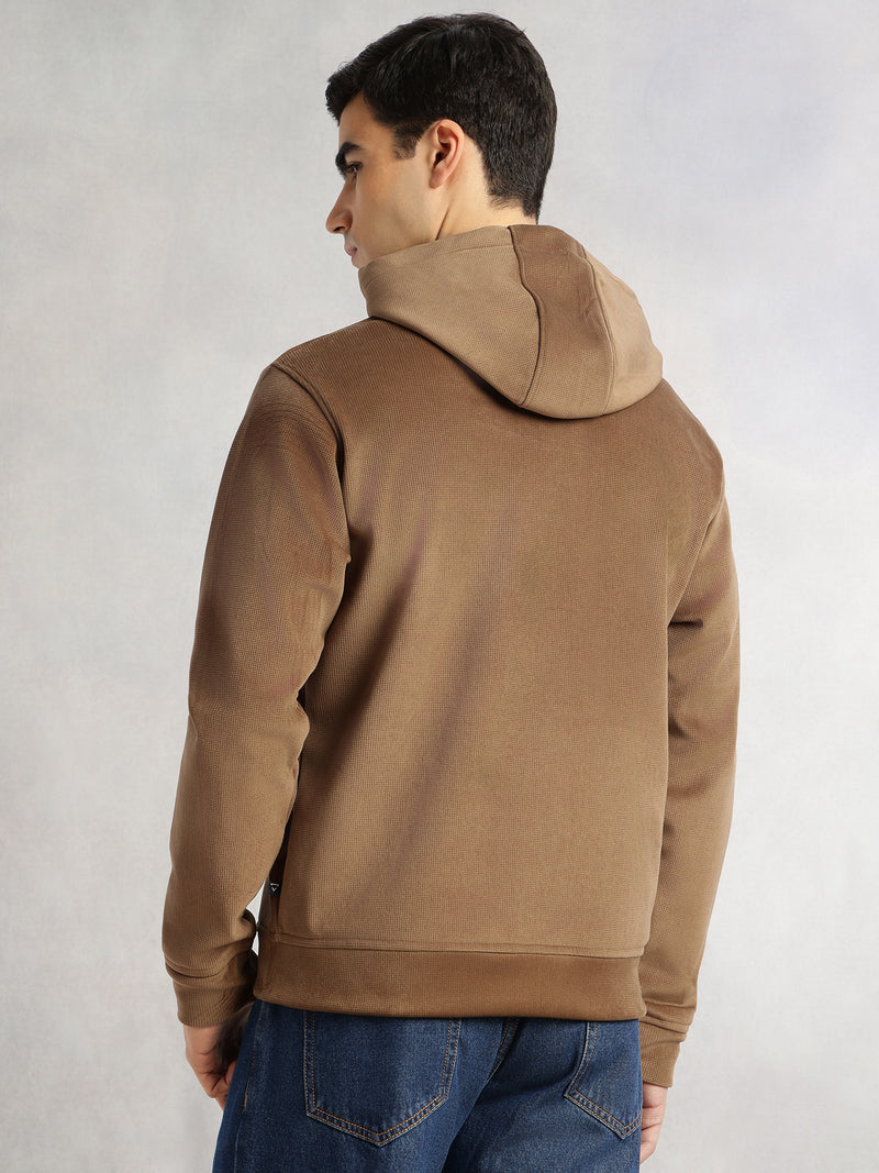 Thomas Scott Men Brown Regular Fit Long Sleeves Kangaroo Pocket Polyester Hoodie Sweatshirt