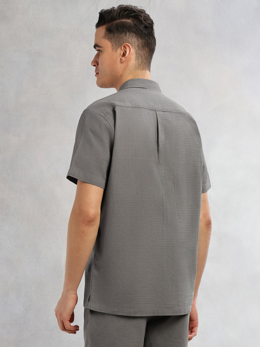Thomas Scott Men Grey Cricket Club Collection Oversized Fit Short Sleeves Textured Cotton Casual Shirt