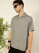 Thomas Scott Men Grey Short Sleeves Oversized Fit Solid Cuban Collar Viscose Casual Shirt