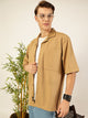 Thomas Scott Men Beige Short Sleeves Oversized Fit Textured Cuban Collar 100% Cotton Twill Casual Shirt
