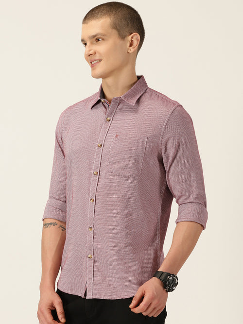 Thomas Scott Men Maroon Slim Fit Long Sleeves Spread Collar Graphic Checks Cotton Casual Shirt