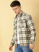 Thomas Scott Men Beige Regular Fit Long Sleeves Spread Collar Tartan Checks Casual Shacket