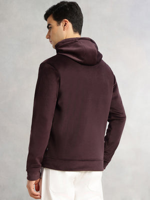Thomas Scott Men Burgundy Regular Fit Long Sleeves Kangaroo Pocket Polyester Hoodie Sweatshirt