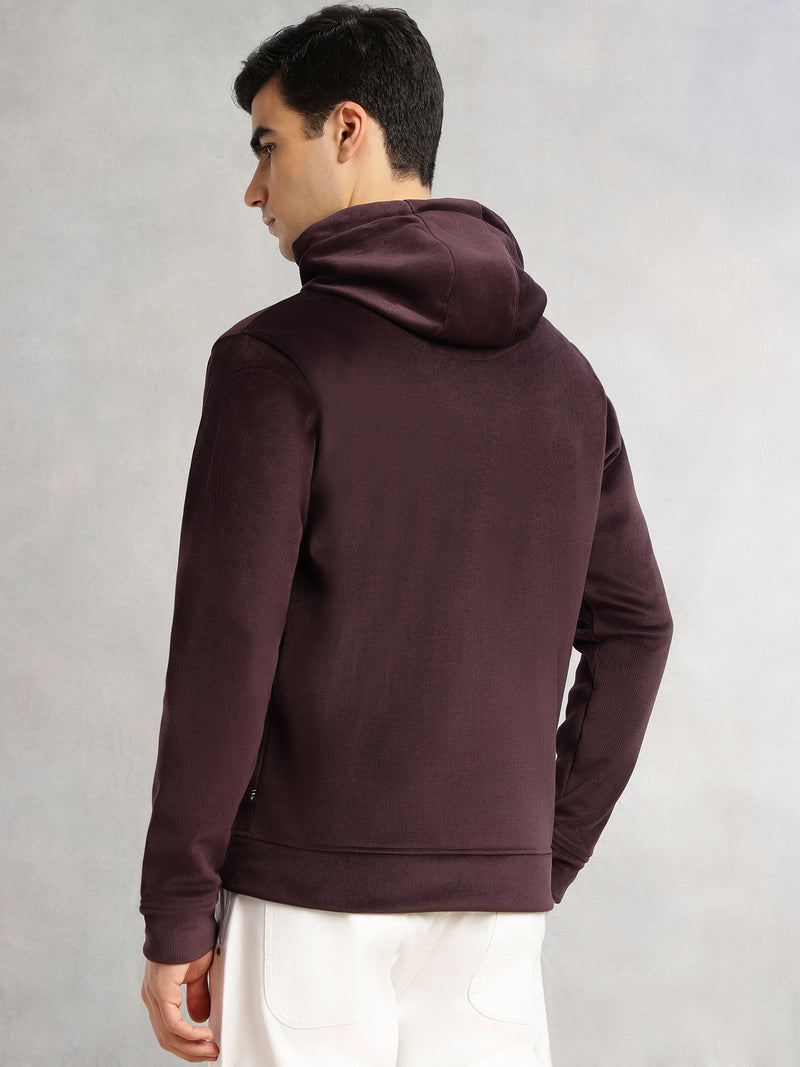 Thomas Scott Men Burgundy Regular Fit Long Sleeves Kangaroo Pocket Polyester Hoodie Sweatshirt
