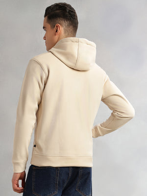 Thomas Scott Men Cream Regular Fit Long Sleeves Kangaroo Pocket Polyester Hoodie Sweatshirt